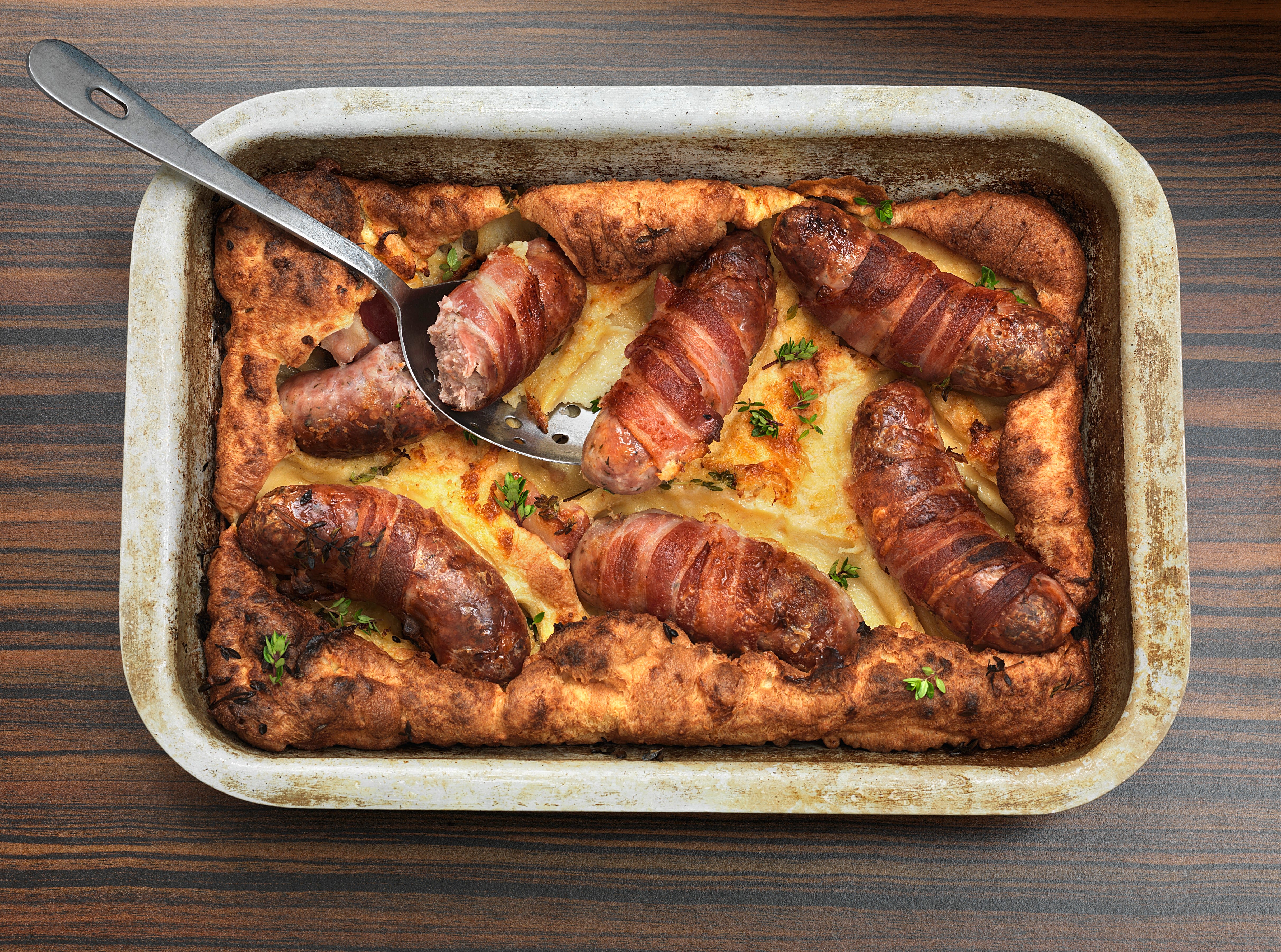 Toad-in-the-hole - sausages in baked dish