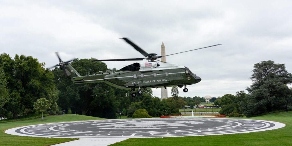 See Trump’s first public liftoff from the  million Lockheed-funded helipad built to protect the White House lawn