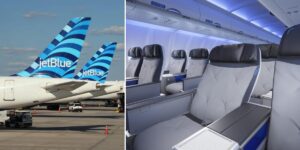 JetBlue unveiled its new domestic first-class seat with more space, Bluetooth, and customizable cocktails. Take a look.