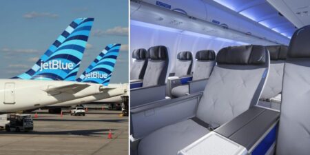 JetBlue unveiled its new domestic first-class seat with more space, Bluetooth, and customizable cocktails. Take a look. JetBlue unveiled its new domestic first-class seat with more space, Bluetooth, and customizable cocktails. Take a look.